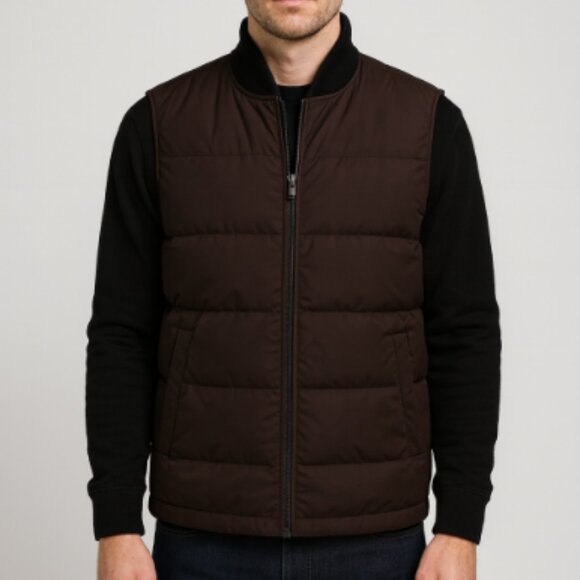 Theory Men's Green Quilt Down Filled Puffer Vest Dark Brown/Black Size Large - Picture 1 of 4